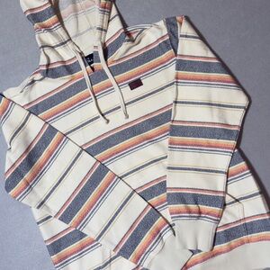 O'Neill Cream Hooded Pullover with Gray and Multicolor Stripes